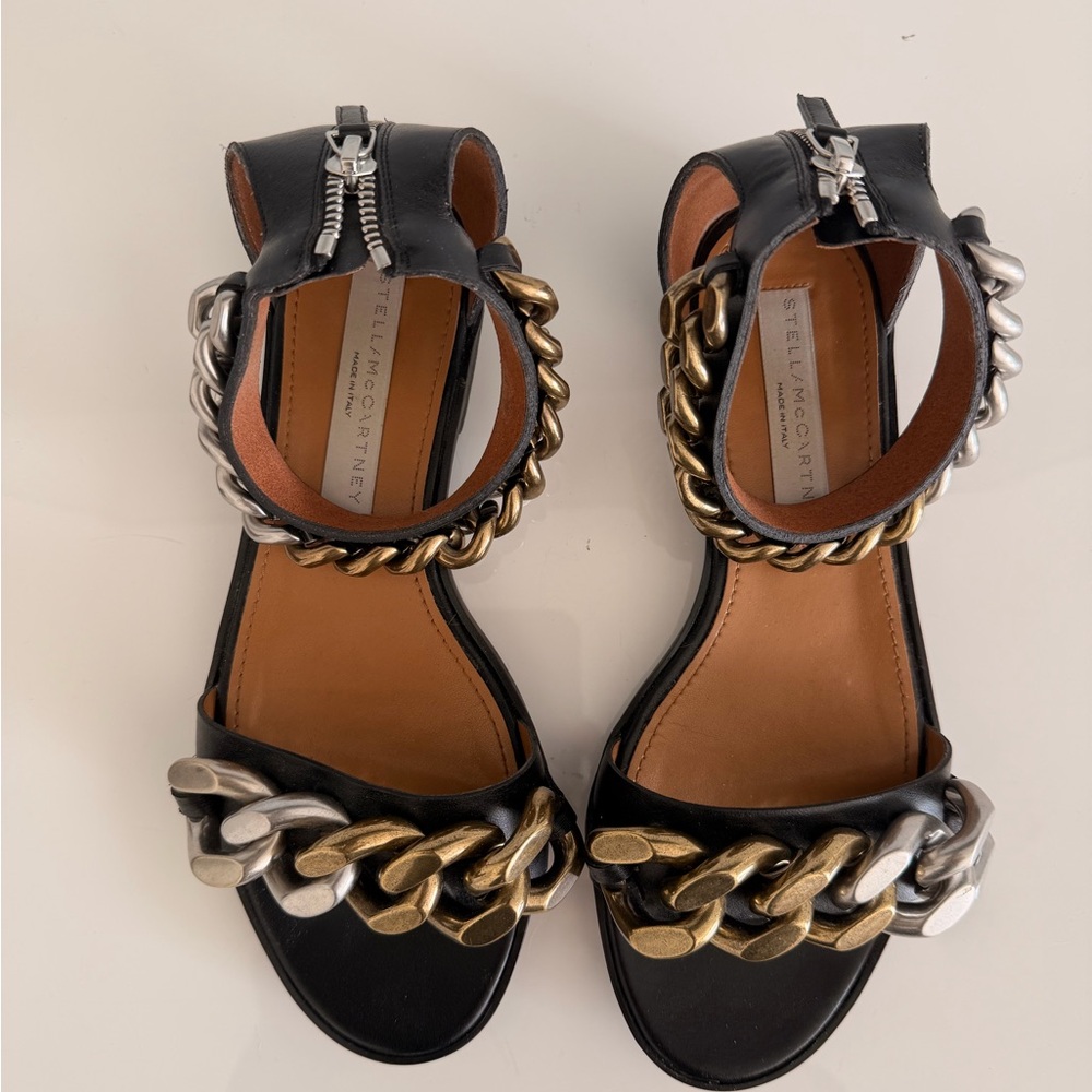 STELLA MCCARTNEY FALABELLA TWO TONE CHAIN-EMBELLISHED SANDALS BLACK